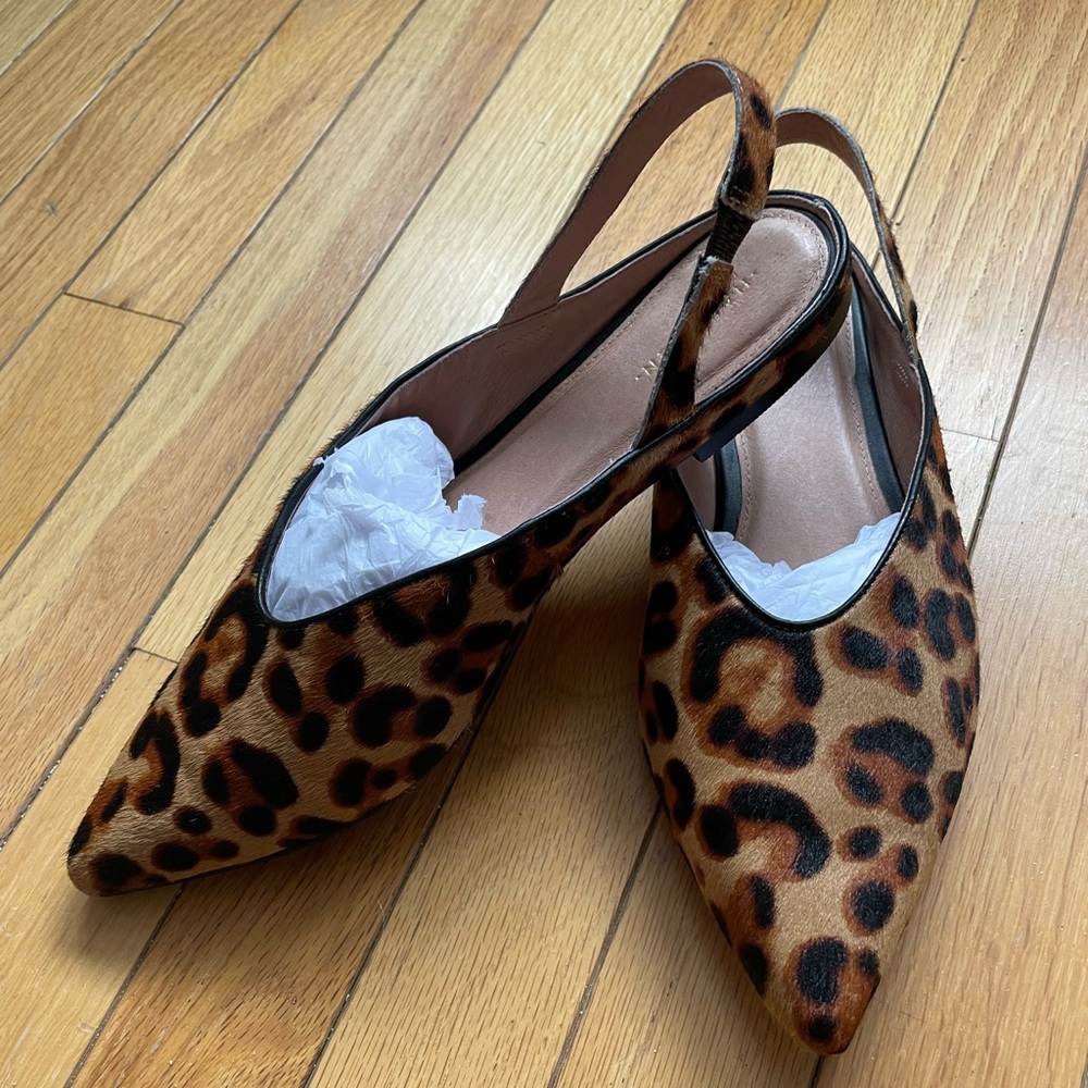 Halogen leopard calf hair sling back
